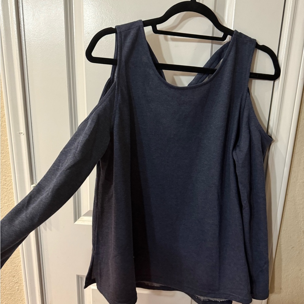 Doe & Rae Cold Shoulder Blouse - Navy